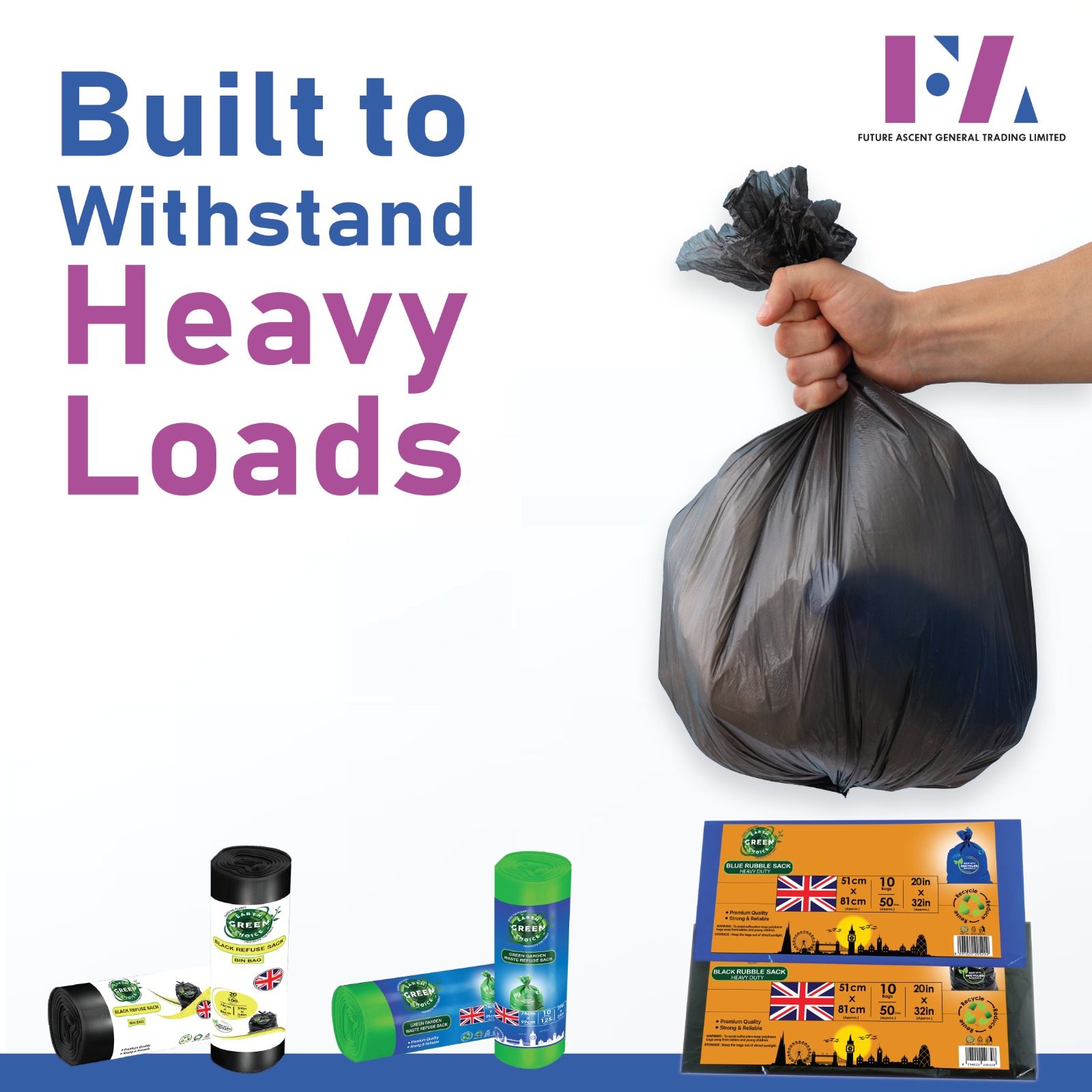 Strong and reliable garbage bags made from polythene, suitable for household and commercial waste disposal