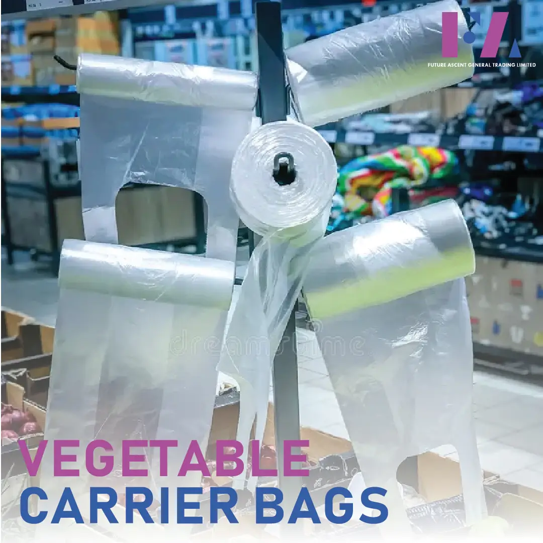 Lightweight vegetable carrier bag made from food-safe polythene, perfect for fresh produce and grocery use